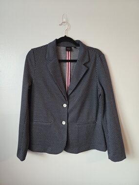 Rafaella Blue Polka Dot Knit Blazer Jacket Soft Stretch Workwear Professional